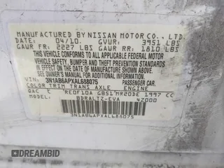 2010 Nissan Sentra SR with VIN 3N1AB6APXAL688075, listed as a IAAI auction lot 41939275 with 134,286 mi miles and . Bid and sale history available at DreamBid. Image 9.