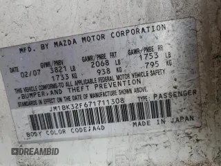 2007 Mazda Mazda3 i Sport with VIN JM1BK32F671711308, listed as a Copart auction lot 47725875 with 168,253 mi miles and Salvage Title. Bid and sale history available at carsss.com. Image 12.