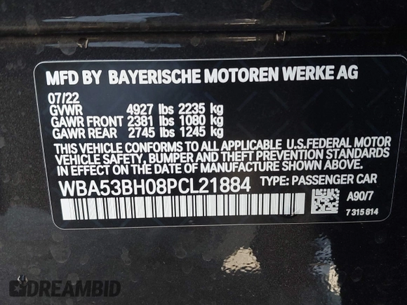 2023 BMW 5 Series 530i with VIN WBA53BH08PCL21884, listed as a IAAI auction lot 41991227 with 30,171 mi miles and . Bid and sale history available at DreamBid. Image 9.