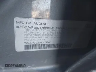 2013 Audi A4 Premium Plus with VIN WAUEFAFL3DN047850, listed as a IAAI auction lot 41451667 with 132,967 mi miles and . Bid and sale history available at DreamBid. Image 9.