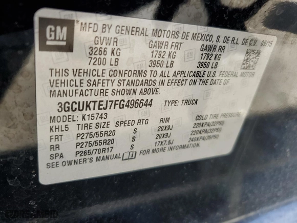 2015 Chevrolet Silverado 1500 High Country with VIN 3GCUKTEJ7FG496644, listed as a Copart auction lot 77672654 with 0 mi miles and Salvage Title. Bid and sale history available at carsss.com. Image 13.