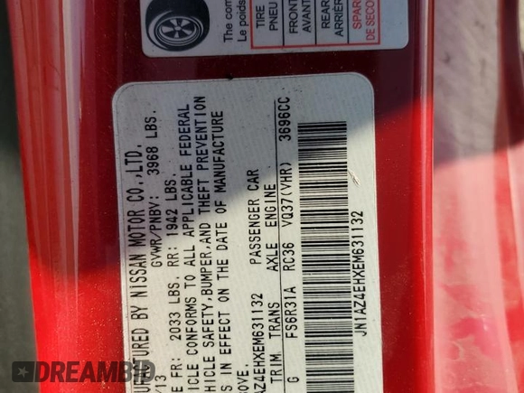2014 Nissan 370Z with VIN JN1AZ4EHXEM631132, listed as a Copart auction lot 53753545 with 19,276 mi miles and Salvage Title. Bid and sale history available at carsss.com. Image 13.