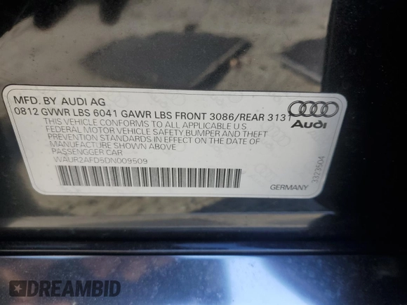 2013 Audi A8 4.0L with VIN WAUR2AFD5DN009509, listed as a Copart auction lot 41412805 with 33,917 mi miles and Salvage Title. Bid and sale history available at DreamBid. Image 12.