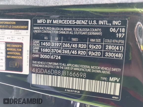 2018 Mercedes-Benz GLE 550e with VIN 4JGDA6DB8JB166698, listed as a IAAI auction lot 42483143 with 77,601 mi miles and . Bid and sale history available at DreamBid. Image 9.