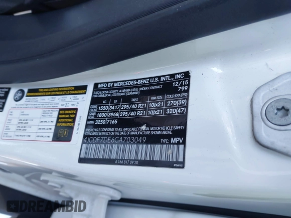 2016 Mercedes-Benz GL with VIN 4JGDF7DE6GA703049, listed as a IAAI auction lot 41063570 with 116,736 mi miles. Bid and sale history available at carsss.com. Image 9.