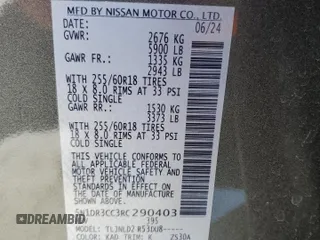 2024 Nissan Pathfinder SL z VIN 5N1DR3CC3RC290403, wystawiony jako Copart lot #88288775 z przebiegiem 5 092 mil mil oraz Szkoda całkowita • Salvage title. Historia ofert i sprzedaży dostępna na DreamBid. Obrazek 16.