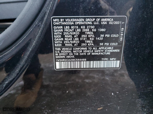 2021 Volkswagen Atlas 3.6L V6 SE w/Technology with VIN 1V2HR2CA2MC564468, listed as a Copart auction lot 41998125 with 69,795 mi miles and Salvage Title. Bid and sale history available at carsss.com. Image 13.
