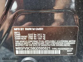 2016 BMW M5 with VIN WBSFV9C58GD595621, listed as a Copart auction lot 54218185 with 0 mi miles and Clean Title. Bid and sale history available at carsss.com. Image 13.