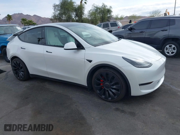 2023 Tesla Model Y Performance with VIN 7SAYGDEFXPF589477, listed as a IAAI auction lot 41936981 with 28,993 mi miles and . Bid and sale history available at DreamBid. Image 1.