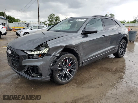 2020 Audi Q8 Prestige with VIN WA1FVAF1XLD003867, listed as a Copart auction lot 57440105 with 86,371 mi miles and Salvage title. Bid and sale history available at DreamBid. Image 1.