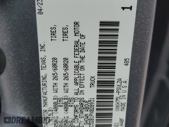 2023 Toyota Tundra Limited Hybrid with VIN 5TFJC5DB1PX028931, listed as a Copart auction lot 71593354 with 21,887 mi miles and Salvage title. Bid and sale history available at DreamBid. Image 14.