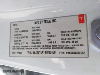 2018 Tesla Model 3 Long Range Battery with VIN 5YJ3E1EA1JF035459, listed as a IAAI auction lot 41746206 with 95,972 mi miles. Bid and sale history available at carsss.com. Image 9.