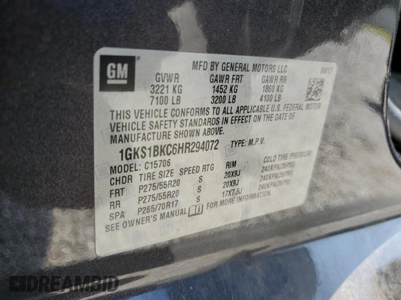 2017 GMC Yukon SLT with VIN 1GKS1BKC6HR294072, listed as a Copart auction lot 68730204 with 111,473 mi miles and Salvage Title. Bid and sale history available at carsss.com. Image 15.