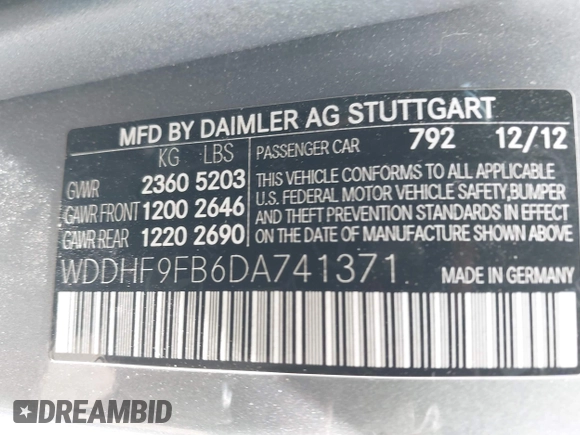 2013 Mercedes-Benz E 400 Sport with VIN WDDHF9FB6DA741371, listed as a IAAI auction lot 42141161 with 208,676 mi miles and . Bid and sale history available at DreamBid. Image 9.