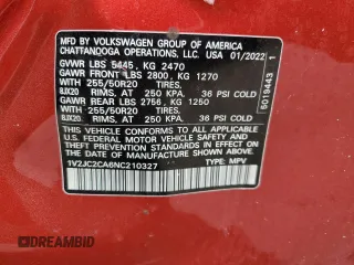 2022 Volkswagen Atlas SE z VIN 1V2JC2CA6NC210327, wystawiony jako Copart lot #56853385 z przebiegiem 96 466 mil mil oraz Nie do naprawy • Non repairable. Historia ofert i sprzedaży dostępna na DreamBid. Obrazek 13.
