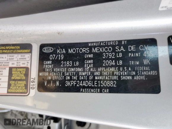 2020 Kia Forte LXS with VIN 3KPF24AD6LE150882, listed as a Copart auction lot 48548015 with 136,572 mi miles and Salvage Title. Bid and sale history available at carsss.com. Image 13.