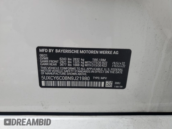 2022 BMW X6 xDrive40i z VIN 5UXCY6C08N9J21980, wystawiony jako Copart lot #48819745 z przebiegiem 24 431 mil mil oraz Szkoda całkowita • Salvage title. Historia ofert i sprzedaży dostępna na DreamBid. Obrazek 13.