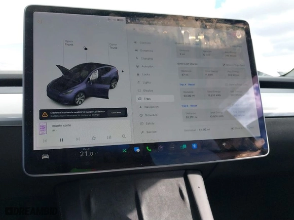 2021 Tesla Model Y Long Range with VIN 5YJYGDEEXMF283914, listed as a IAAI auction lot 41661936 with 53,212 mi miles. Bid and sale history available at carsss.com. Image 7.