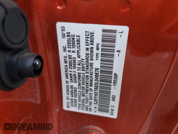 2003 Honda Element EX with VIN 5J6YH27683L048876, listed as a Copart auction lot 79563374 with 192,240 mi miles and Salvage Title. Bid and sale history available at DreamBid. Image 13.