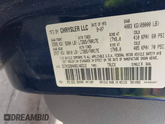 2008 Dodge 2500 SLT with VIN 3D7KS28A08G146312, listed as a IAAI auction lot 42013227 with 167,299 mi miles and . Bid and sale history available at DreamBid. Image 9.