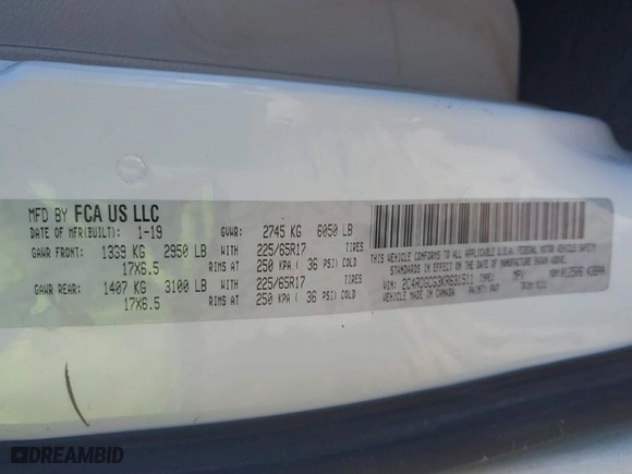 2019 Dodge Grand Caravan SXT with VIN 2C4RDGCG3KR631511, listed as a IAAI auction lot 41790575 with 215,338 mi miles. Bid and sale history available at carsss.com. Image 9.