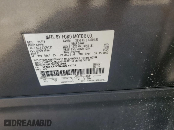 2018 Ford Explorer Sport with VIN 1FM5K8GT0JGB41704, listed as a Copart auction lot 50730935 with 92,621 mi miles and Salvage Title. Bid and sale history available at DreamBid. Image 13.