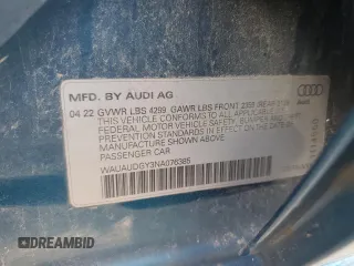 2022 Audi A3 Premium z VIN WAUAUDGY3NA076385, wystawiony jako Copart lot #50178965 z przebiegiem 41 837 mil mil oraz Nie do naprawy • Non repairable. Historia ofert i sprzedaży dostępna na DreamBid. Obrazek 12.