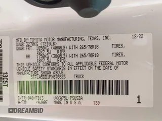 2023 Toyota Tundra SR5 with VIN 5TFLA5DB1PX070823, listed as a IAAI auction lot 42464005 with 41,772 mi miles and . Bid and sale history available at DreamBid. Image 9.