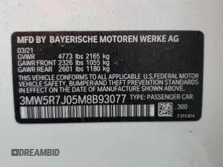 2021 BMW 3 Series 330i xDrive z VIN 3MW5R7J05M8B93077, wystawiony jako Copart lot #57125755 z przebiegiem 43 123 mil mil oraz Szkoda całkowita • Salvage title. Historia ofert i sprzedaży dostępna na DreamBid. Obrazek 12.