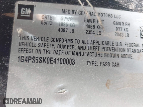 2014 Buick Verano Leather Group with VIN 1G4PS5SK0E4100003, listed as a IAAI auction lot 41903884 with 175,085 mi miles. Bid and sale history available at carsss.com. Image 9.