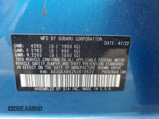 2022 Subaru Impreza with VIN 4S3GKAB62N3610522, listed as a Copart auction lot 62023365 with 43,292 mi miles and Salvage title. Bid and sale history available at DreamBid. Image 12.