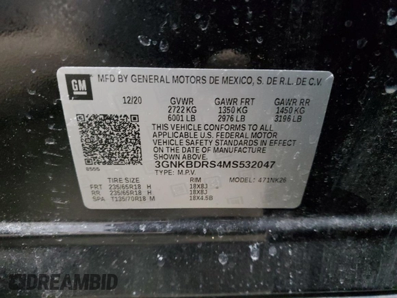 2021 Chevrolet Blazer LT with VIN 3GNKBDRS4MS532047, listed as a Copart auction lot 47132855 with Not provided miles and Non repairable. Bid and sale history available at DreamBid. Image 13.