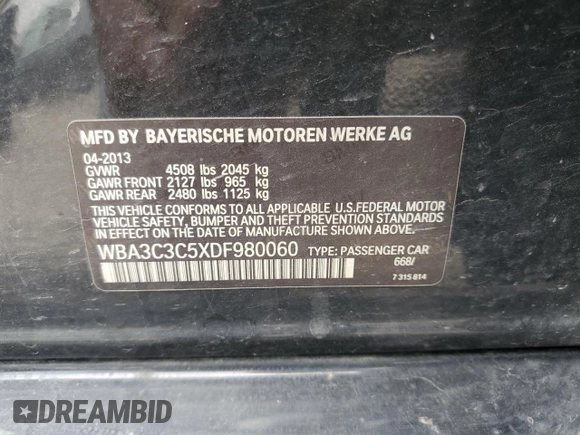 2013 BMW 3 Series 320i xDrive с VIN WBA3C3C5XDF980060, выставлен на аукционе Copart как лот 59775615 с пробегом 302 139 миль миль и Чистый • Clean title. История ставок и продаж доступна на DreamBid. Изображение 12.