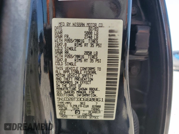 2003 Nissan Xterra XE with VIN 5N1ED28T33C660861, listed as a Copart auction lot 52981175 with 182,823 mi miles and Salvage Title. Bid and sale history available at DreamBid. Image 15.