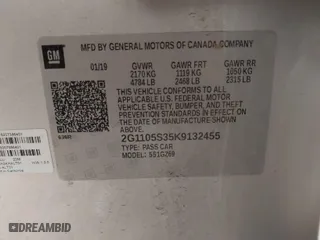 2019 Chevrolet Impala Premier with VIN 2G1105S35K9132455, listed as a IAAI auction lot 41746288 with 64,826 mi miles. Bid and sale history available at carsss.com. Image 9.