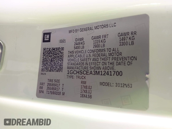 2021 Chevrolet Colorado 2WD LT with VIN 1GCHSCEA3M1241700, listed as a IAAI auction lot 42228085 with 41,744 mi miles and . Bid and sale history available at DreamBid. Image 9.