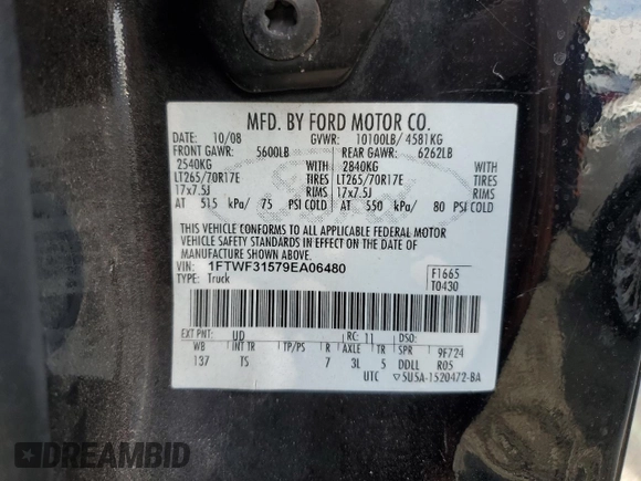 2009 Ford F-350 XL с VIN 1FTWF31579EA06480, выставлен на аукционе Copart как лот 73857194 с пробегом Не указан миль и Списание • Salvage title. История ставок и продаж доступна на DreamBid. Изображение 12.