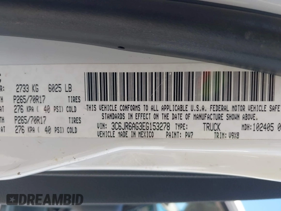 2014 Ram 1500 Tradesman с VIN 3C6JR6AG3EG153278, выставлен на аукционе IAAI как лот 42715954 с пробегом 161 947 миль миль и . История ставок и продаж доступна на DreamBid. Изображение 9.