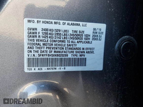 2019 Honda Passport EX-L z VIN 5FNYF8H5XKB020289, wystawiony jako Copart lot #42384545 z przebiegiem 65 083 mil mil oraz Szkoda całkowita • Salvage title. Historia ofert i sprzedaży dostępna na DreamBid. Obrazek 13.