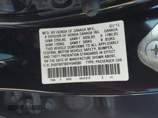 2015 Honda Civic Sedan EX-L with VIN 2HGFB2F90FH546082, listed as a IAAI auction lot 41849194 with 121,161 mi miles. Bid and sale history available at carsss.com. Image 9.