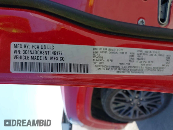 2022 Jeep Compass High Altitude with VIN 3C4NJDCB8NT146177, listed as a IAAI auction lot 42199642 with 85,121 mi miles and . Bid and sale history available at DreamBid. Image 9.