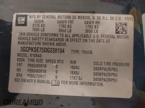 2013 Chevrolet Silverado 1500 LT with VIN 3GCPKSE75DG238194, listed as a IAAI auction lot 40997920 with 163,303 mi miles. Bid and sale history available at carsss.com. Image 9.