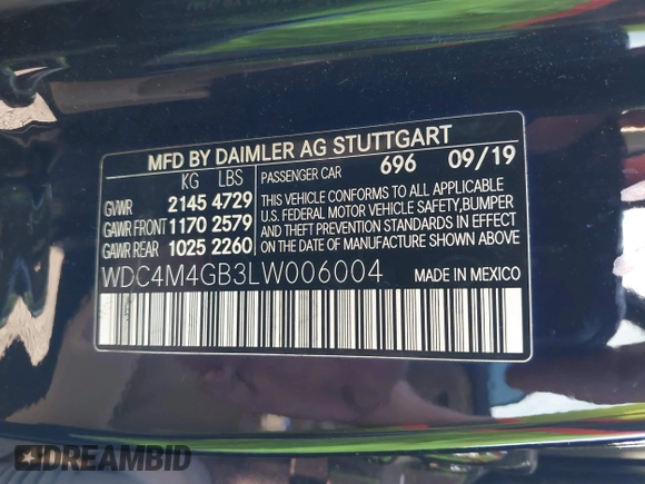 2020 Mercedes-Benz GLB 250 z VIN WDC4M4GB3LW006004, wystawiony jako IAAI lot #41214662 z przebiegiem 46 653 mil mil oraz . Historia ofert i sprzedaży dostępna na DreamBid. Obrazek 9.