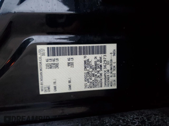 2018 Nissan Maxima Platinum with VIN 1N4AA6APXJC362973, listed as a Copart auction lot 43846205 with 105,823 mi miles and Salvage Title. Bid and sale history available at DreamBid. Image 14.