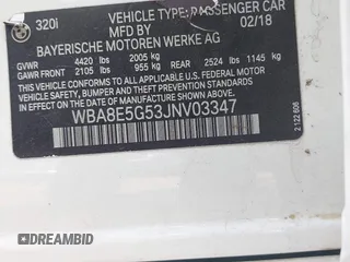 2018 BMW 3 Series 320i xDrive with VIN WBA8E5G53JNV03347, listed as a IAAI auction lot 41908985 with 122,111 mi miles. Bid and sale history available at carsss.com. Image 9.