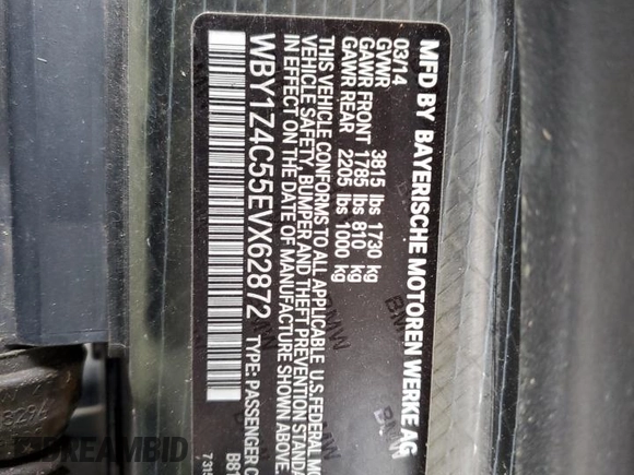 2014 BMW i3 with VIN WBY1Z4C55EVX62872, listed as a Copart auction lot 88975135 with 49,841 mi miles and Salvage Title. Bid and sale history available at carsss.com. Image 14.