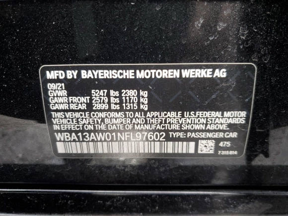 2022 BMW 4 Series M440i xDrive with VIN WBA13AW01NFL97602, listed as a Copart auction lot 43349585 with 46,123 mi miles and Salvage title. Bid and sale history available at DreamBid. Image 12.