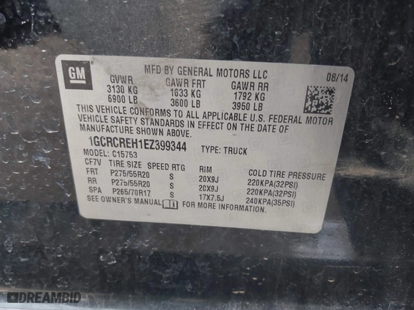 2014 Chevrolet Silverado 1500 LT with VIN 1GCRCREH1EZ399344, listed as a IAAI auction lot 41364007 with 217,707 mi miles. Bid and sale history available at carsss.com. Image 9.