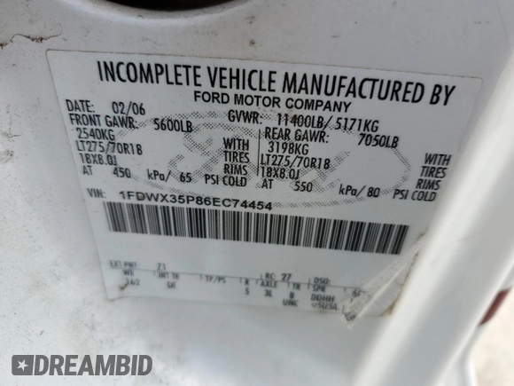 2006 Ford F-350 with VIN 1FDWX35P86EC74454, listed as a Copart auction lot 88661945 with 326,783 mi miles and Salvage title. Bid and sale history available at DreamBid. Image 12.