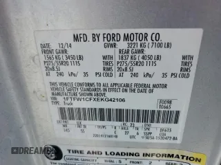 2014 Ford F-150 XL with VIN 1FTFW1CFXEKG42106, listed as a Copart auction lot 58229675 with 178,924 mi miles and Salvage title. Bid and sale history available at DreamBid. Image 12.